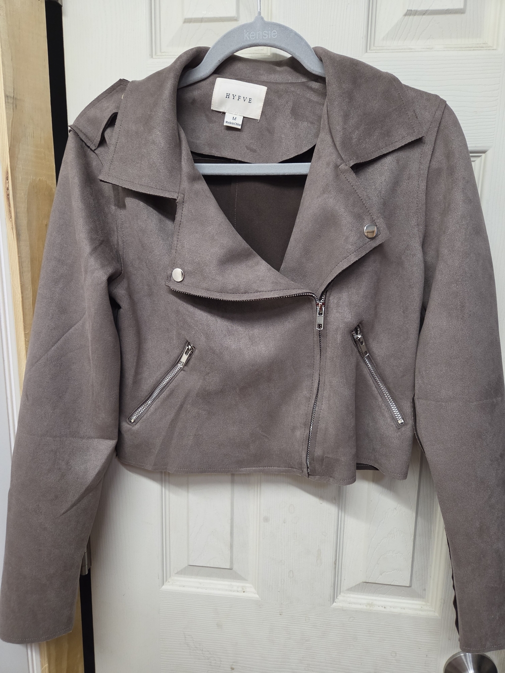 Y2K Vintage Moto Suede HYFVE Gray Suede-Look Moto Jacket #0003